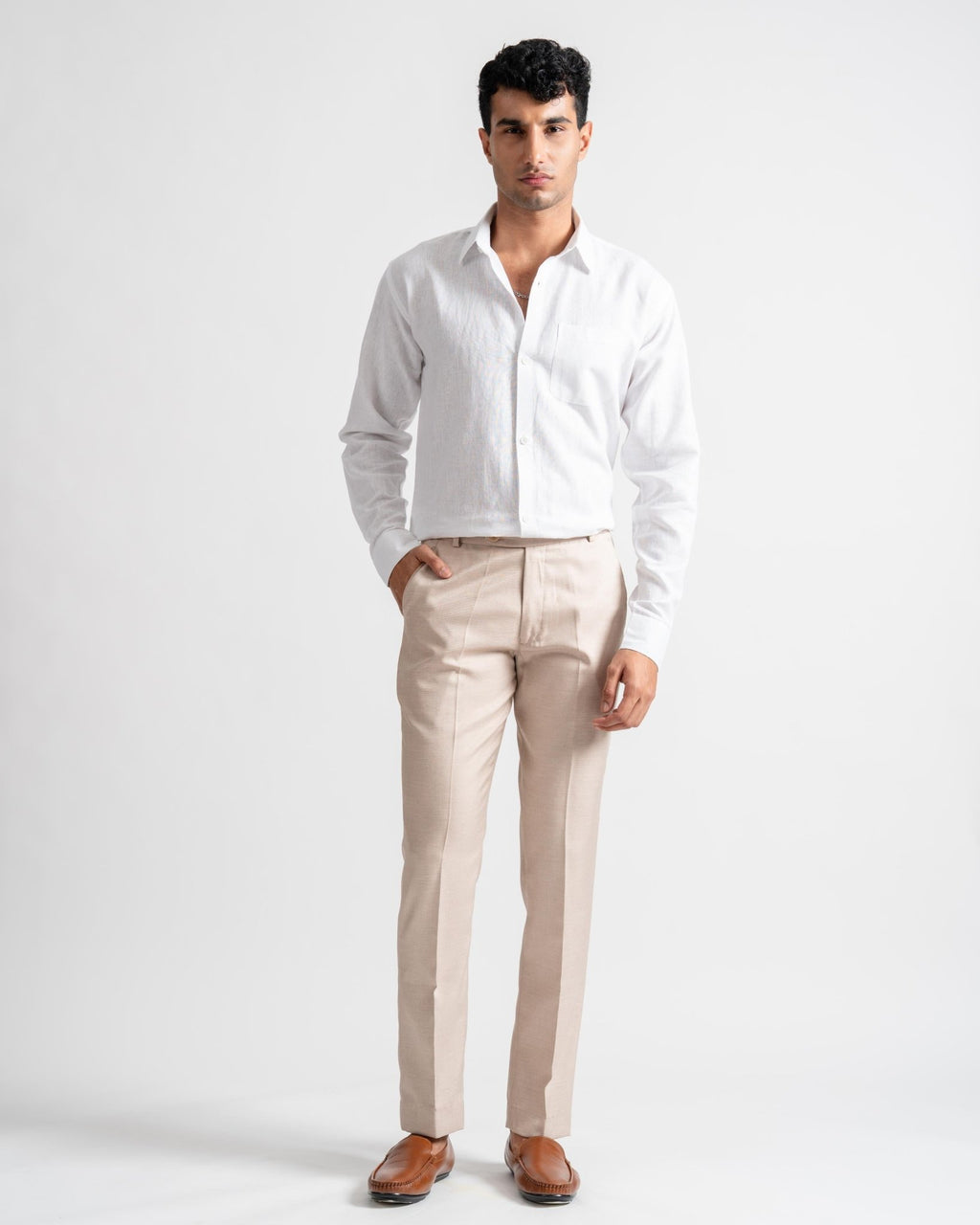 Linen Casual Slim Fit Shirt white