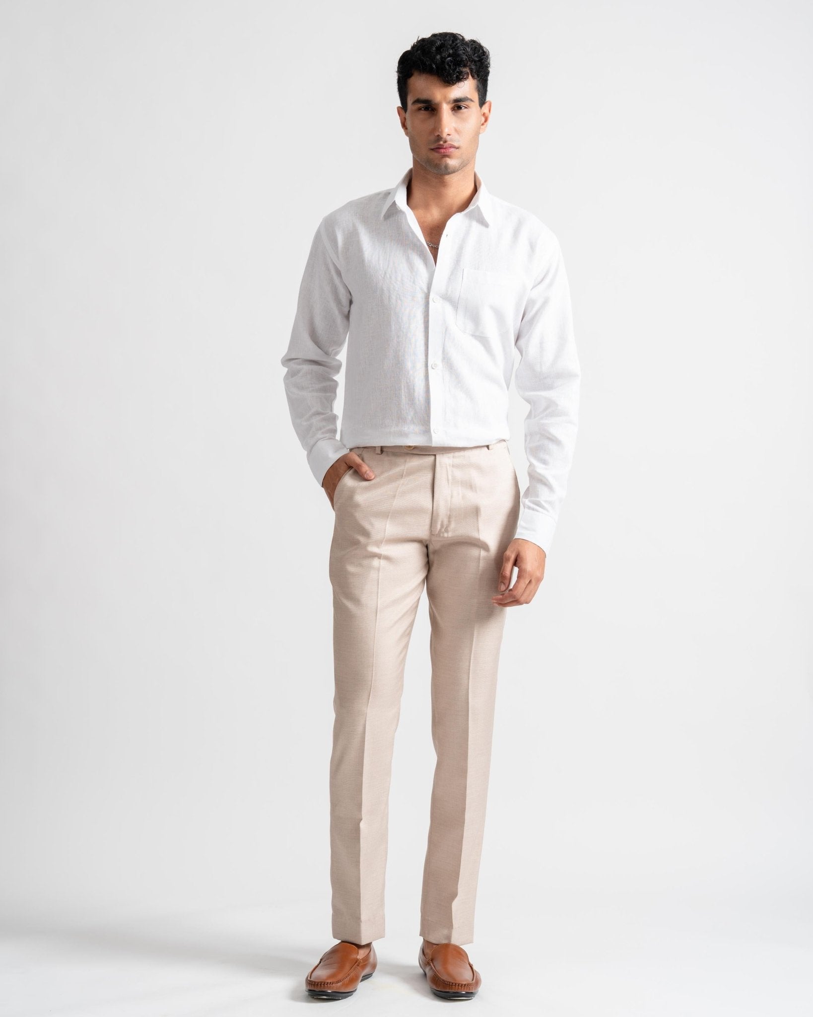 Linen Casual Slim Fit Shirt white