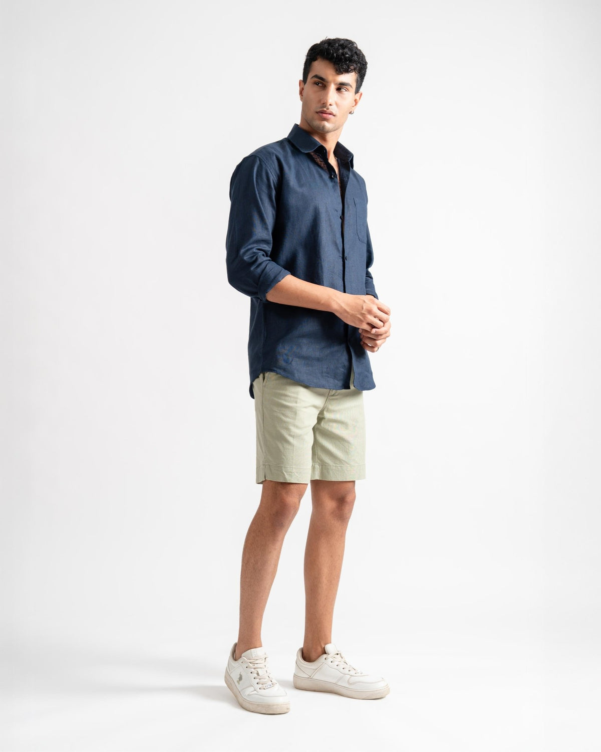 Linen Slim Fit Navy Blue Casual Shirt
