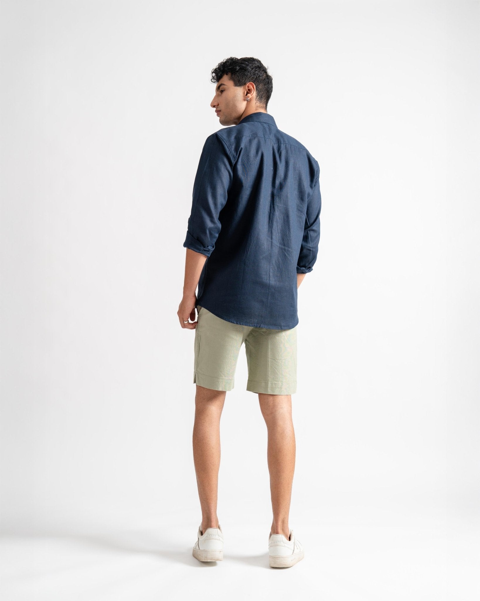 Linen Slim Fit Navy Blue Casual Shirt