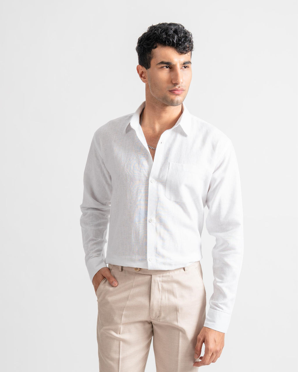Linen Casual Slim Fit Shirt white