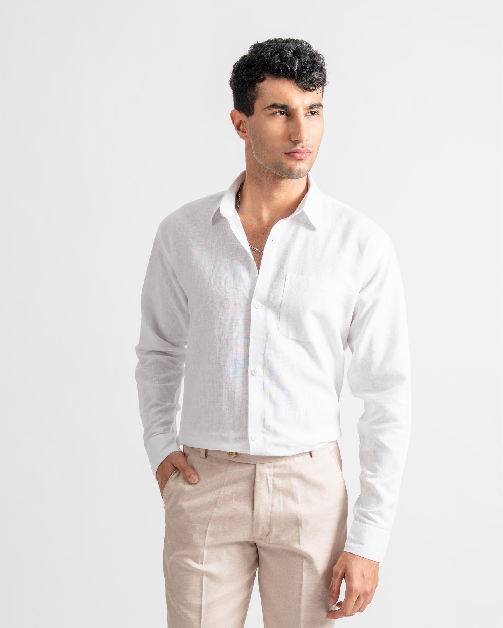 Linen Casual Slim Fit Shirt white