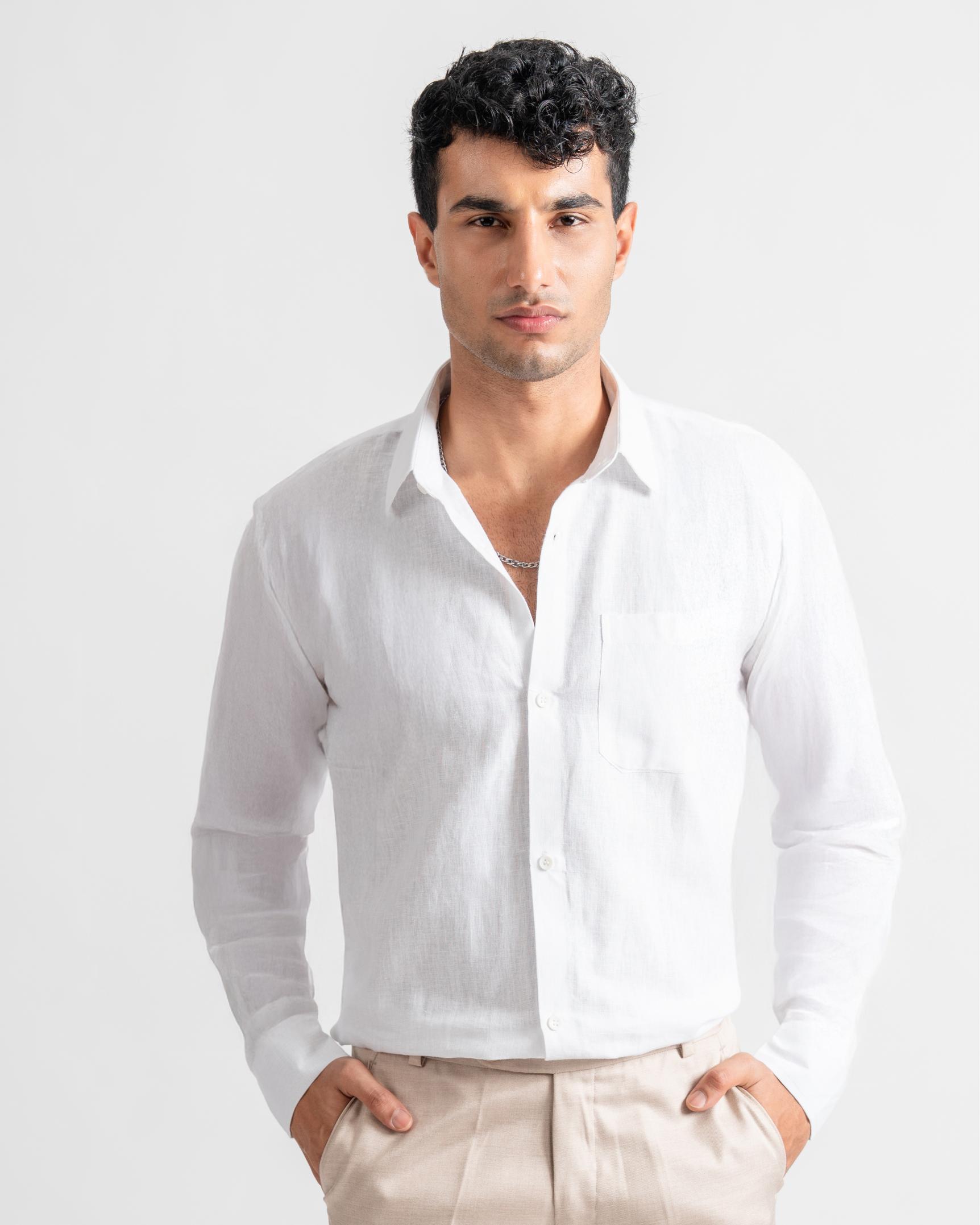 Linen Casual Slim Fit Shirt white