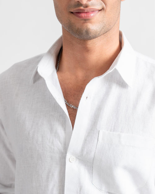 Linen Casual Slim Fit Shirt white